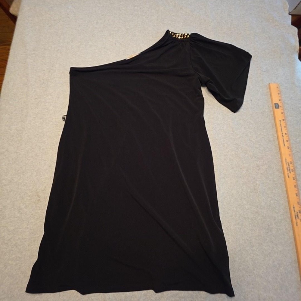 MICHAEL Michael Kors Dress Womens XL Black One Shoulder Chain Shift Jersey